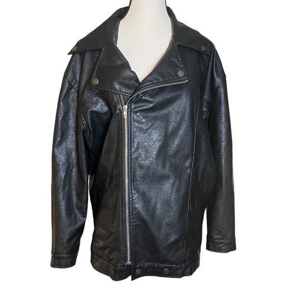 Princess Polly Next In Line Faux Leather Biker Jacket Black Moto Oversized S/M - Picture 3 of 11